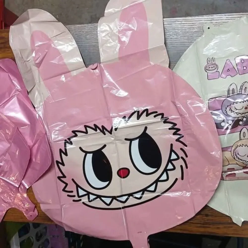 Labubu Foil Balloons - Pink Rabbit Head & Sleeping Characters, 4ct